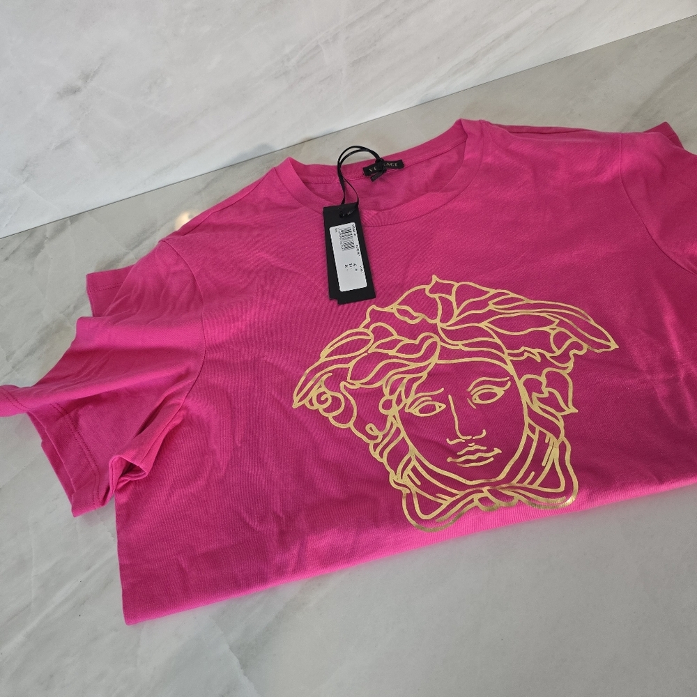 Versace Pink T-Shirt with Gold Medusa